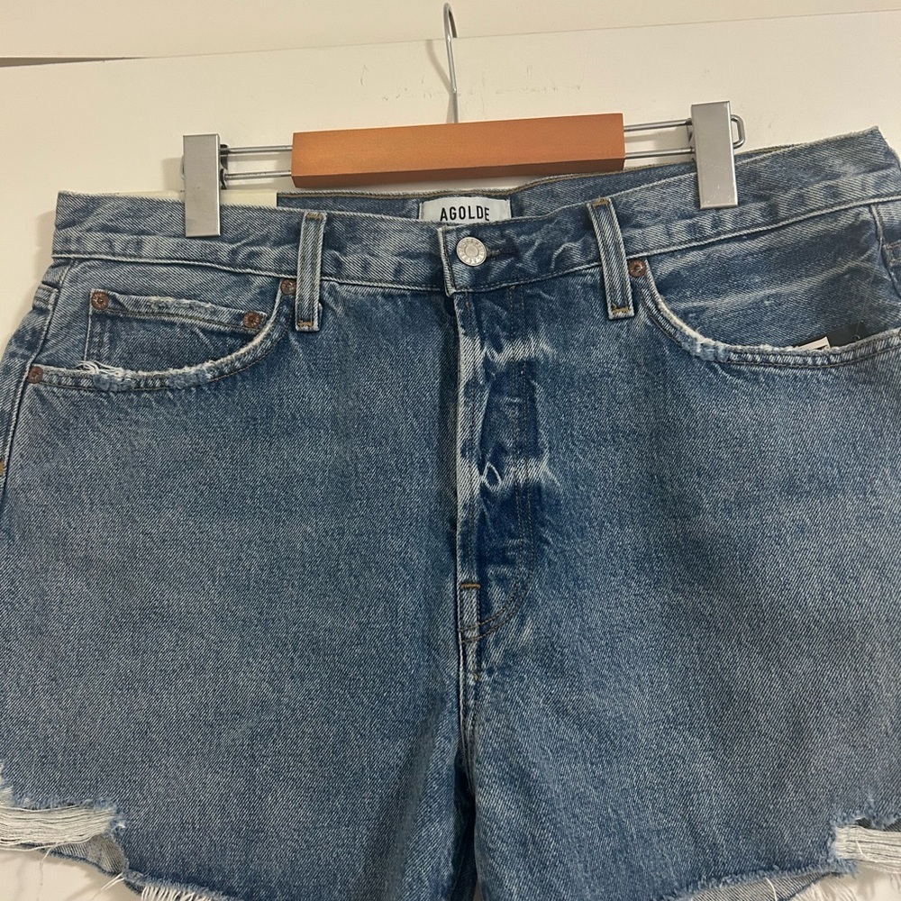 AGOLDE Parker Denim Cutoff Shorts Size 31 NWT High Rise Button Fly Distressed - Picture 2 of 8
